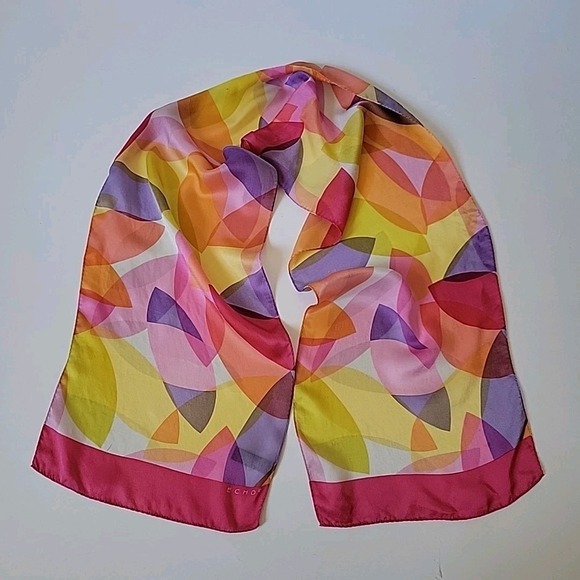 Echo Silk Silk Chiffon Rectangle Scarf Signed Multicolor Geometric Chic Retro - Picture 2 of 11